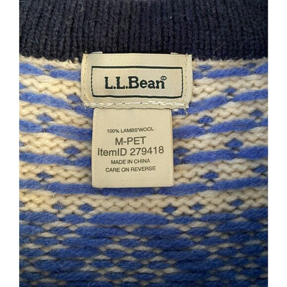 L.L.Bean Sz MP Nordic Fair Isle Sweater Cardigan Blue Ivory Women's Metal Button - Picture 4 of 10